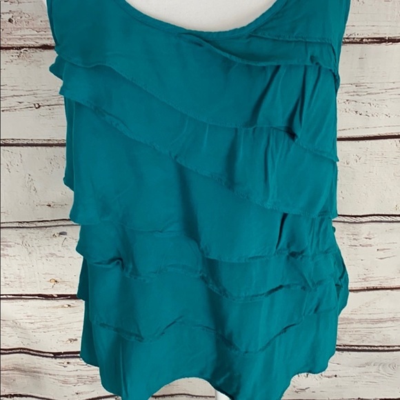 Elle Teal Ruffle front Racerback tank Small - Picture 2 of 9